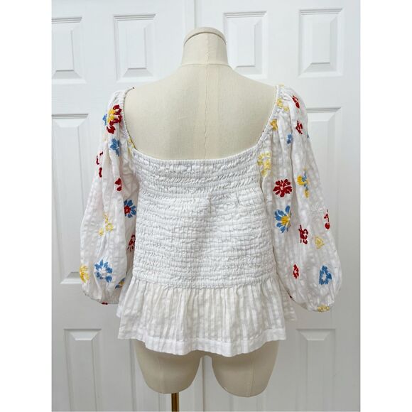 Tanya Taylor Womens White Floral Embroidered Smocked Emma Top Size 3X - Picture 3 of 5